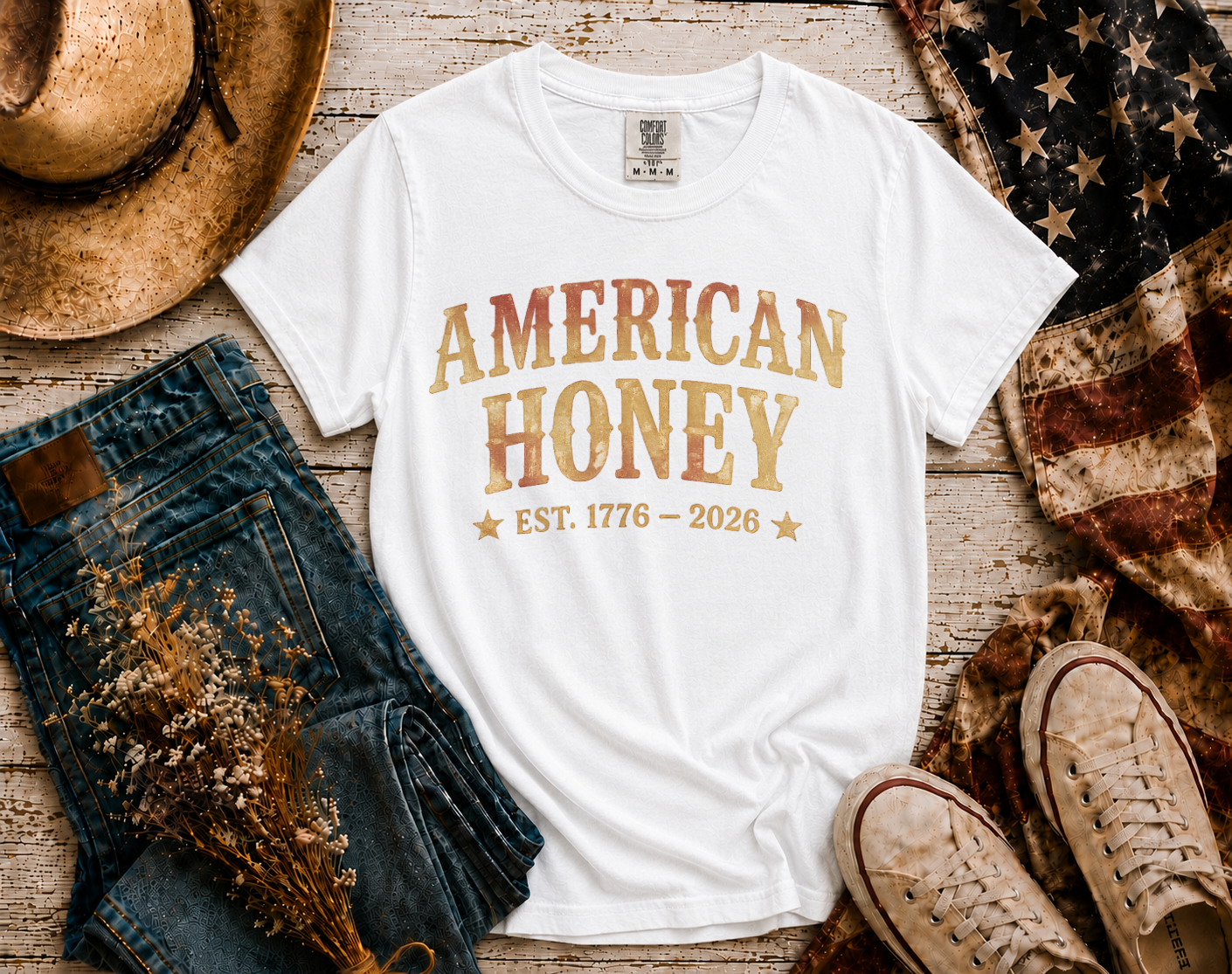 American Honey flatlay - White