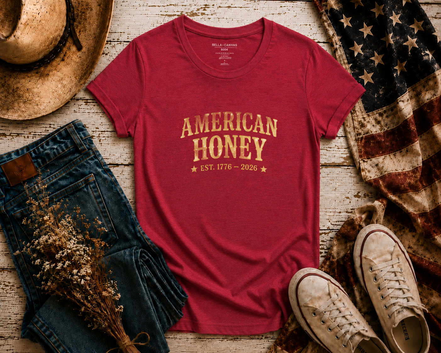 American Honey flatlay - Cardinal
