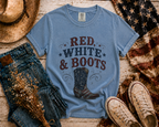 Red White Boots flatlay - Blue Jean