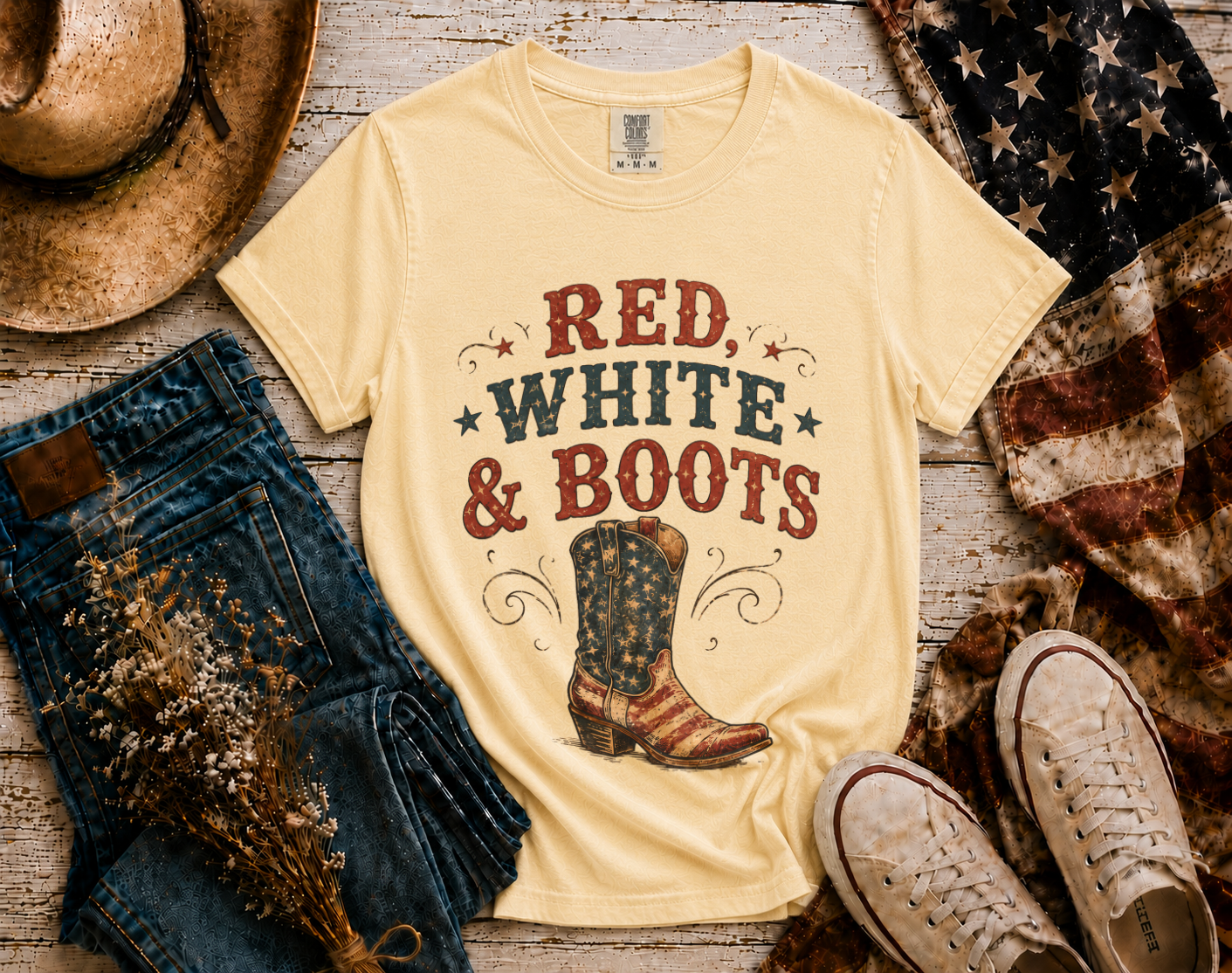 Red White Boots flatlay - Butter