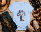 Red White Boots flatlay - Baby Blue