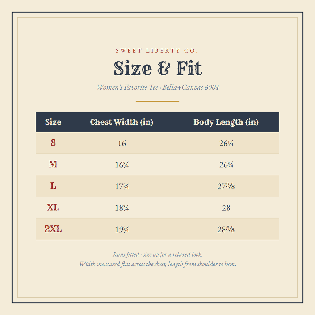Bella+Canvas 6004 size chart