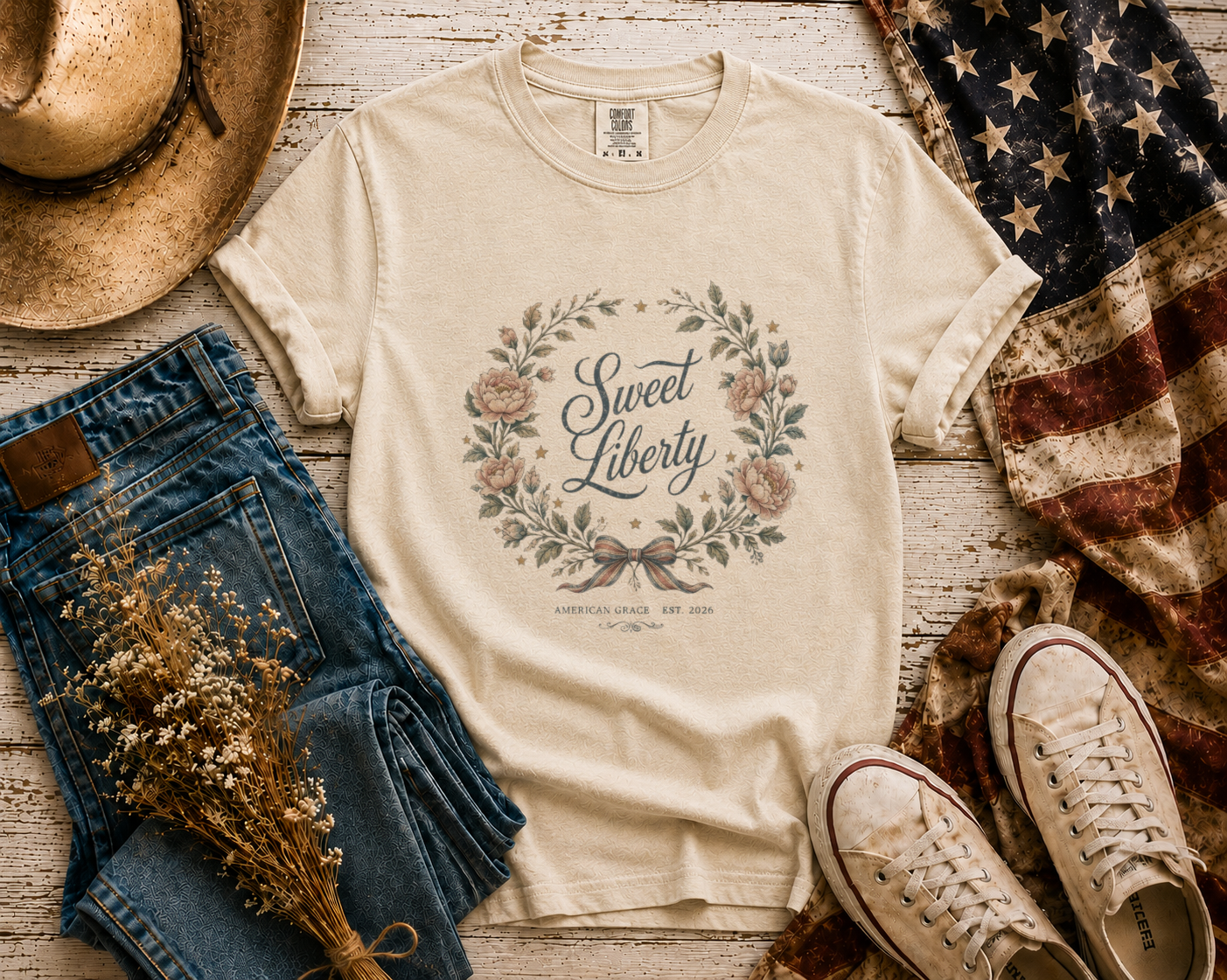 Sweet Liberty Floral flatlay - Ivory