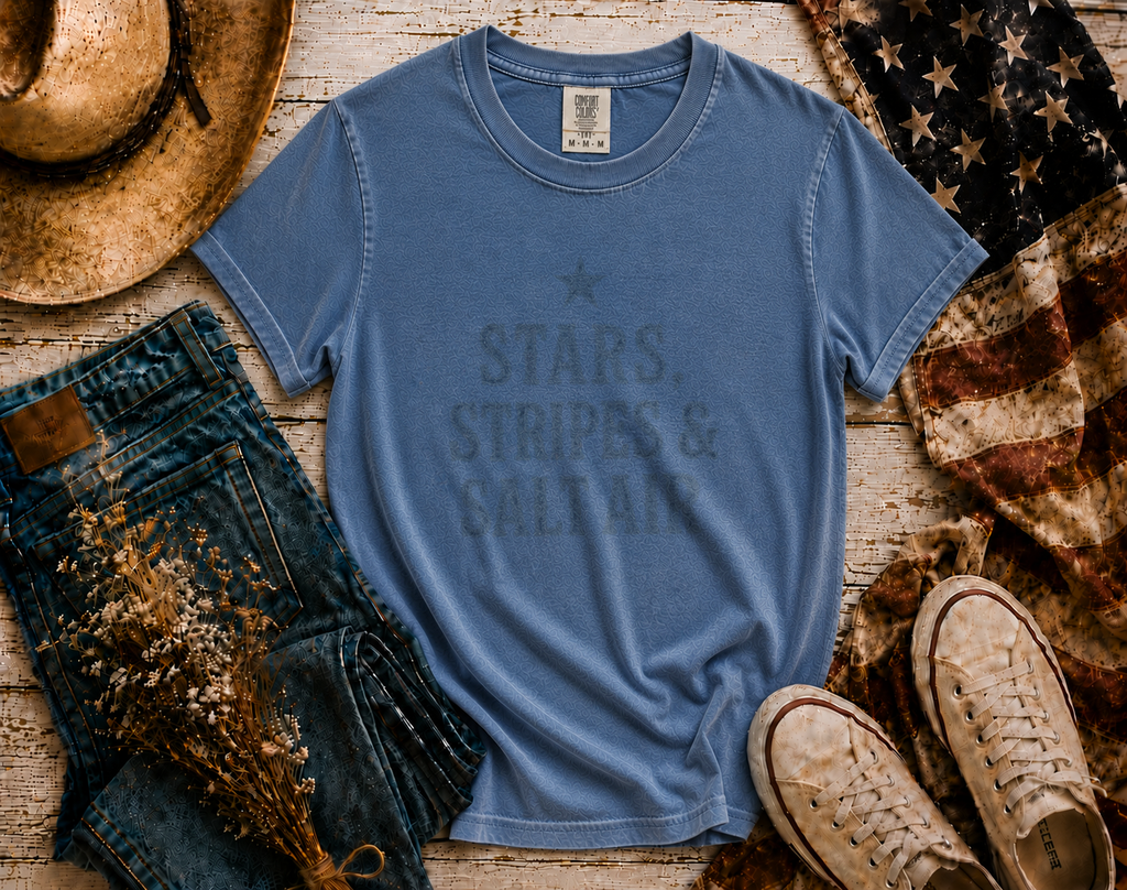 Stars Stripes Salt Air flatlay - Denim