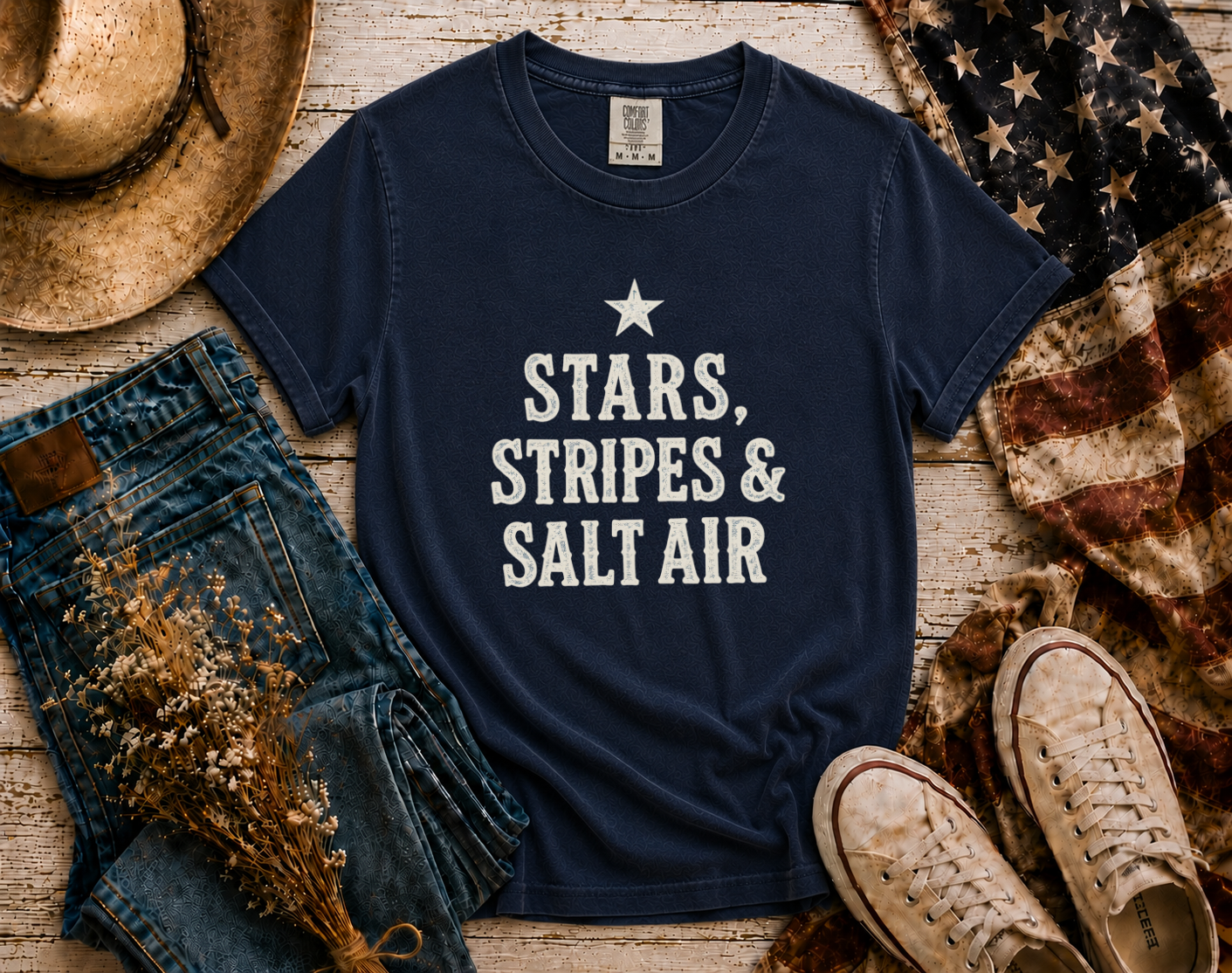Stars Stripes Salt Air flatlay - True Navy