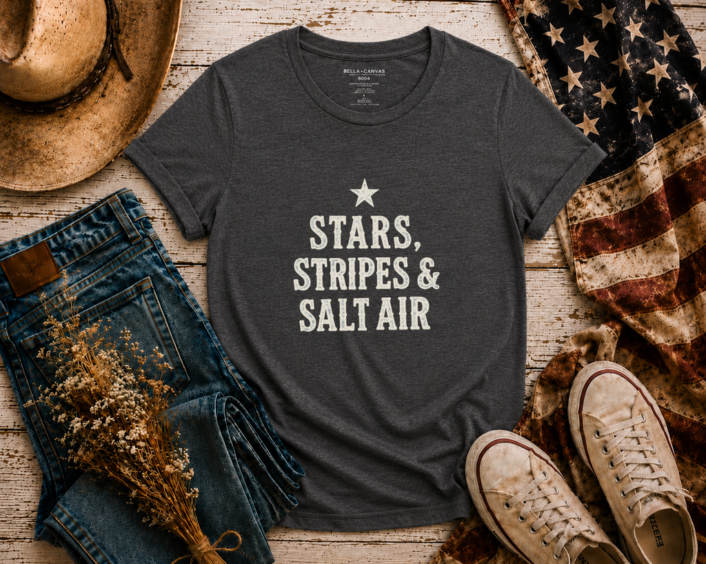Stars Stripes Salt Air flatlay - Dark Grey Heather