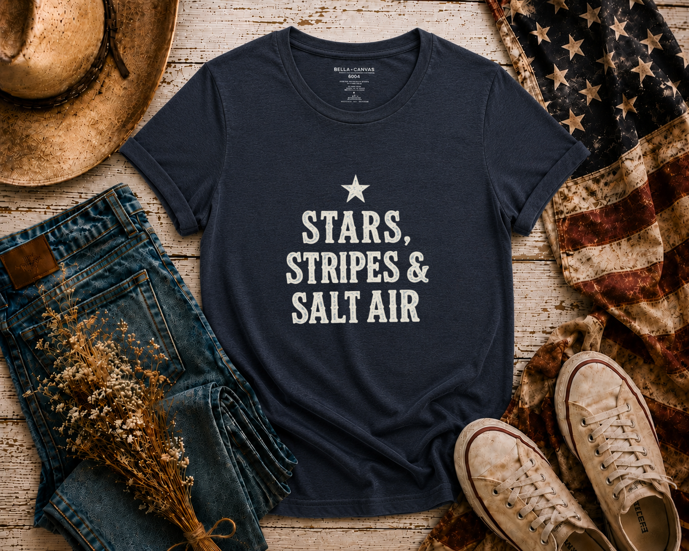 Stars Stripes Salt Air flatlay - Navy
