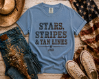 Stars Stripes Tan Lines flatlay - Blue Jean