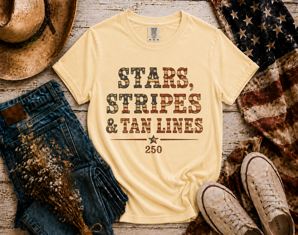 Stars Stripes Tan Lines flatlay - Butter