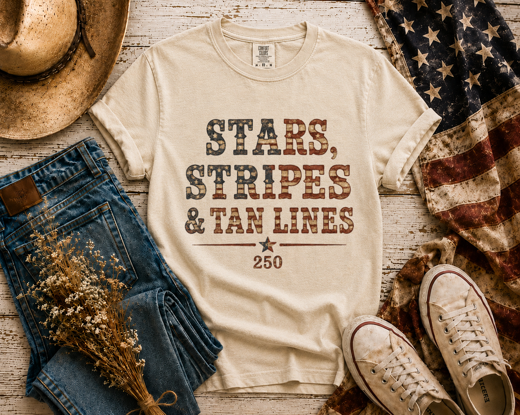 Stars Stripes Tan Lines flatlay - Ivory