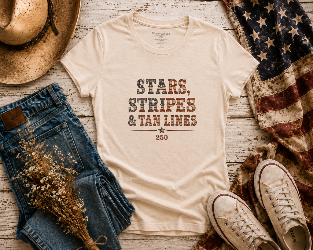 Stars Stripes Tan Lines flatlay - Soft Cream