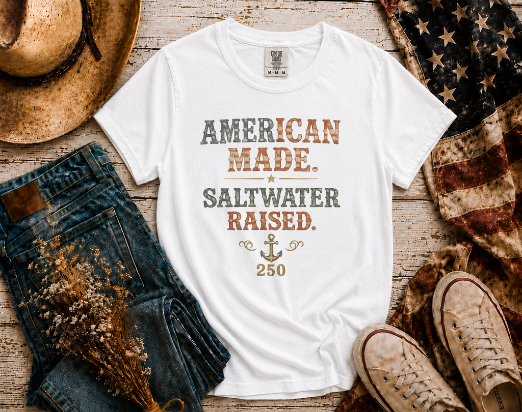 American Made Saltwater Raised flatlay - White