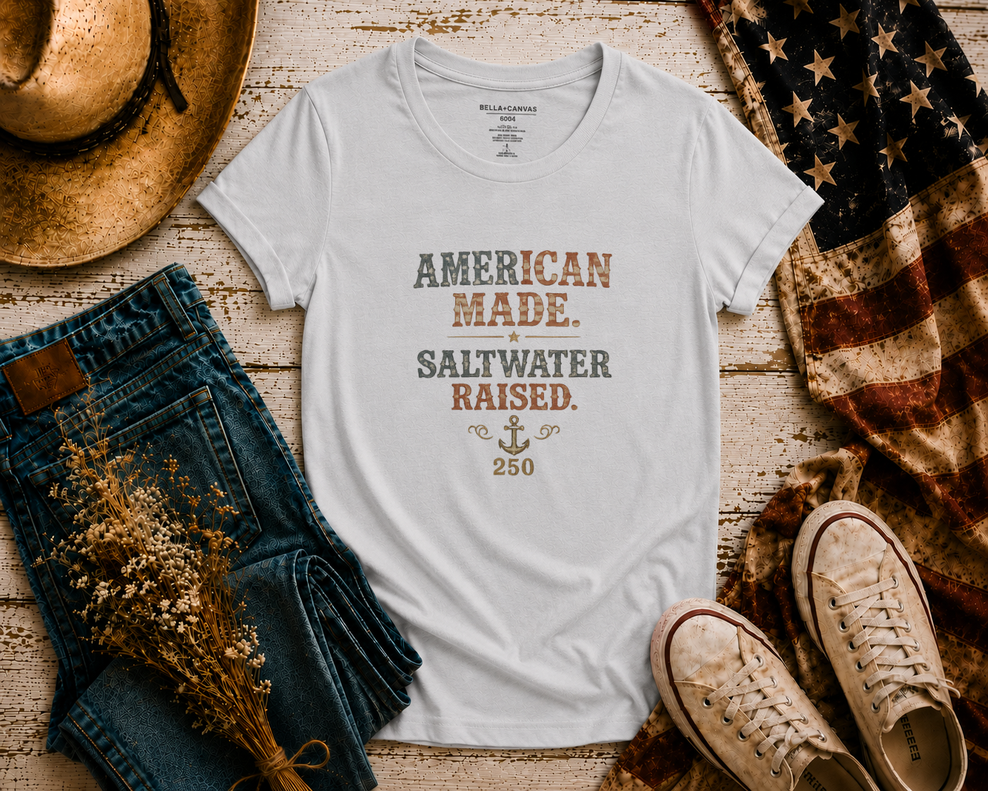 American Made Saltwater Raised flatlay - Silver